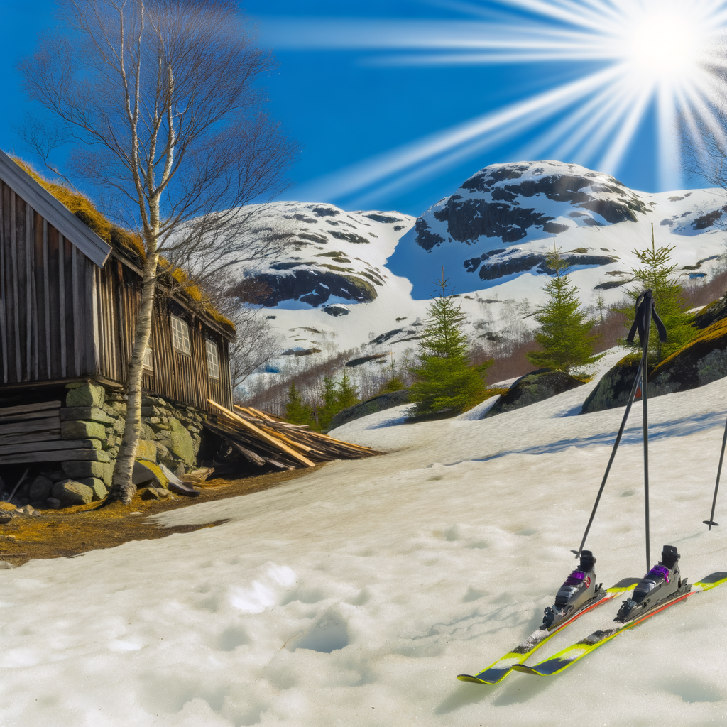 Bilde av påske idyll i den norske fjellheimen, ski, snø, sol, hyttevegg